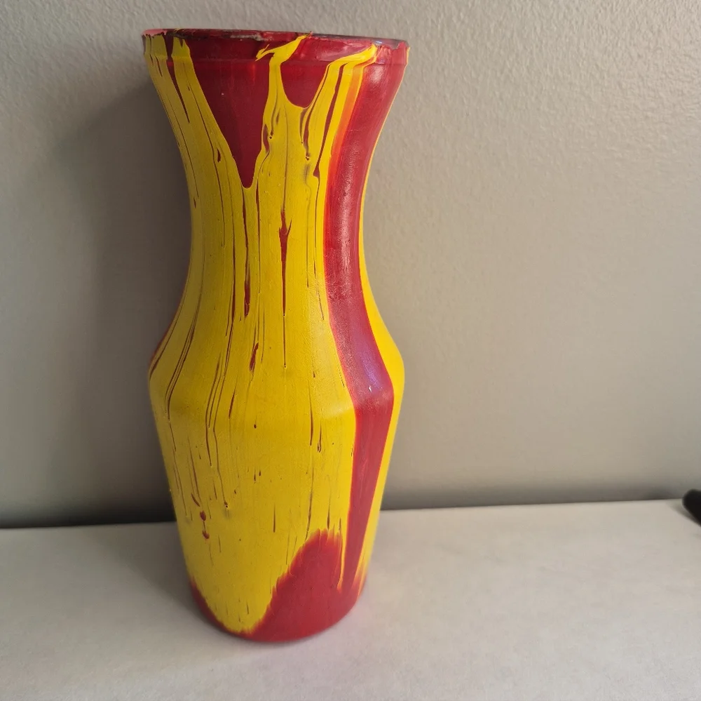 Floral Arrangement in Red and Yellow Vase Hand Poured